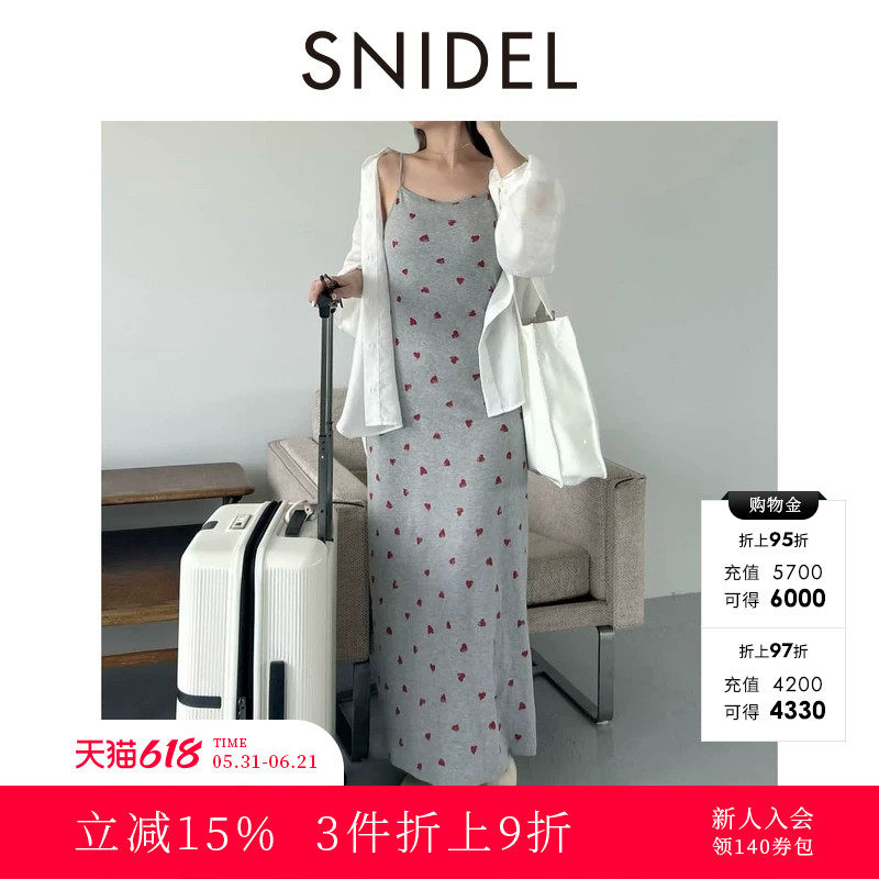 SNIDEL2025秋冬新品优雅气质纯色爱心印花吊带连衣裙SWCO254183