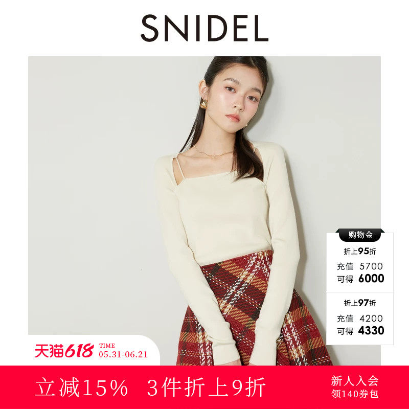 SNIDEL秋冬款甜美淑女假两件披肩吊带针织衫上衣SWNT244180