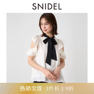 提花领结雪纺衬衫 上衣SWFB244015 气质荷叶袖 SNIDEL秋冬款