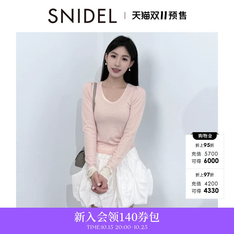 SNIDEL秋冬款简约圆领长袖拼色叠穿针织衫两件套SWNT255142