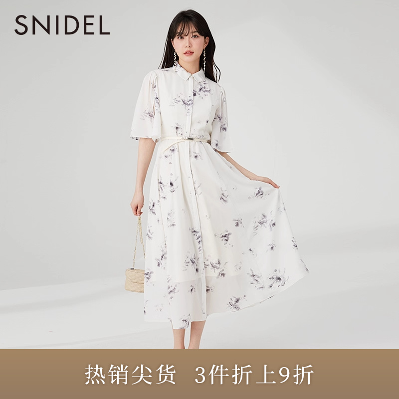 SNIDEL优雅翻领碎花衬衫连衣裙