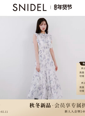 SNIDEL2025秋冬新品优雅荷叶边小飞袖印花茶歇连衣裙SWFO254139