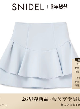 SNIDEL2026春夏新品甜美高腰纯色荷叶边半身裙短裙裤SWCP261324