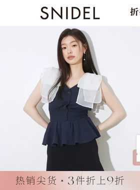 SNIDEL2025秋冬新品甜美V领蝴蝶结肩带收腰无袖上衣SWCT254049