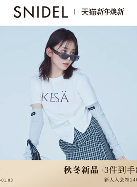 SNIDEL2025秋冬新品简约圆领字母印花扭结开叉短袖T恤SWCT254053