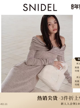 SNIDEL秋冬款气质修身长裙翻领露肩针织连衣裙SWCO245060