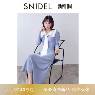SNIDEL2026春夏新品 针织连衣裙SWNO261321 优雅水手领蝴蝶结长袖