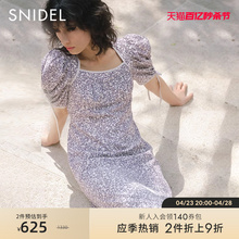 SNIDEL春夏法式方领波点印花泡泡袖露背连衣裙SWFO222004