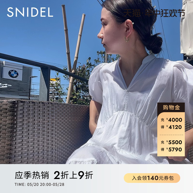 SNIDEL春夏款复古法式V领泡泡袖碎花公主连衣裙SWFO232016