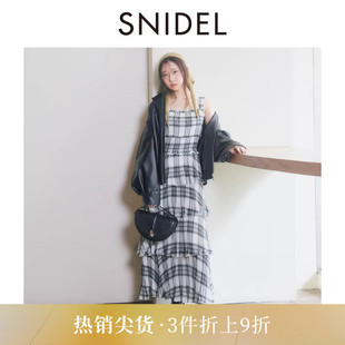 复古格纹印花吊带荷叶边蛋糕连衣裙SWFO254181 SNIDEL2025秋冬新品