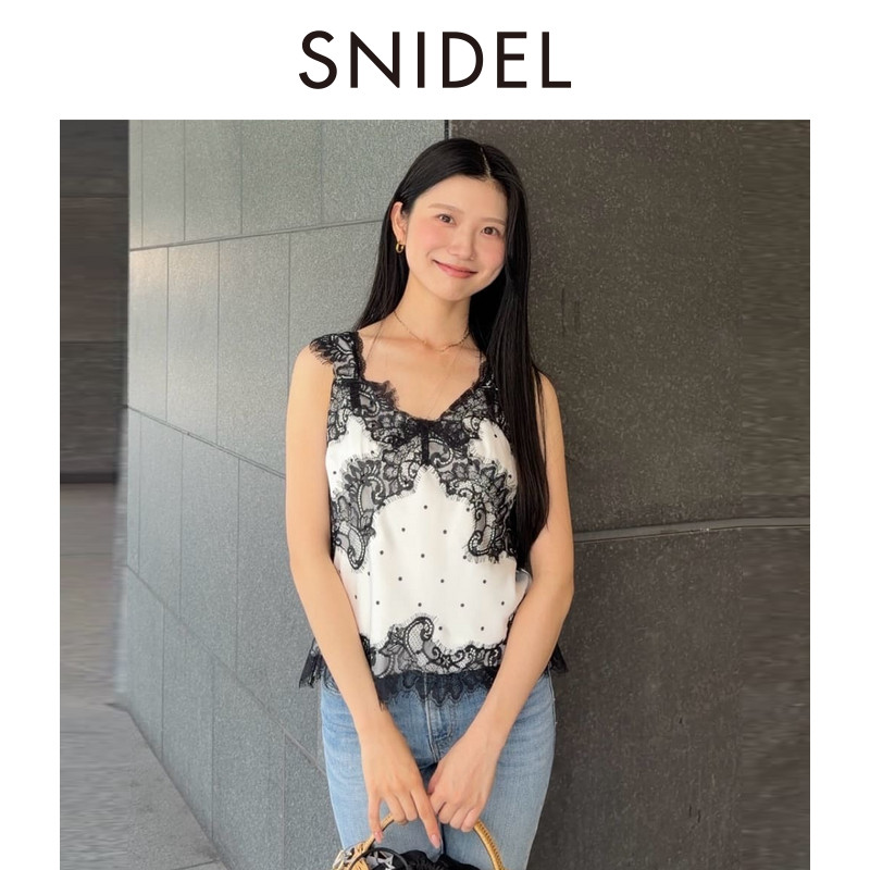 SNIDEL2026早秋新品甜美V领蕾丝钩花拼接吊带背心上衣SWFB264046										