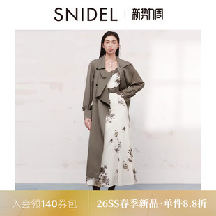 SNIDEL2026春夏新品 百搭翻领系带双排扣纯色风衣长外套SWFC261056