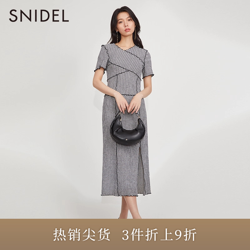 SNIDEL小众直筒开叉短袖连衣裙