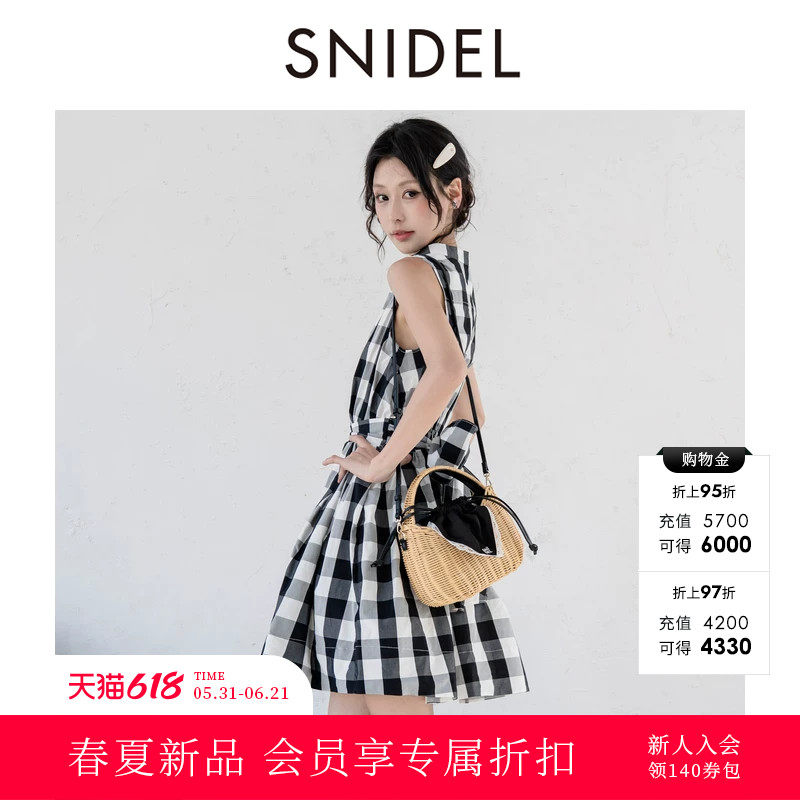 SNIDEL2026春夏新品千金风无袖蝴蝶结系带A字连衣裙SWFO262311