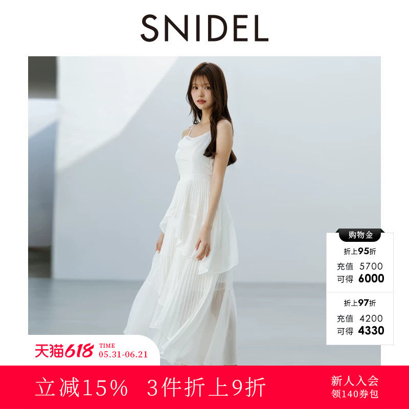 SNIDEL2025秋冬新品不规则荷叶边百褶蛋糕吊带连衣裙SWFO254021