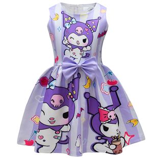 时尚卡通印花库洛米kuromi中大女童连衣裙蝴蝶结礼服公主裙背心裙