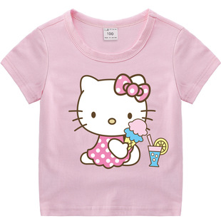 韩版童装2023夏季纯棉短袖女宝宝半袖KT猫上衣儿童凯蒂猫时尚T恤
