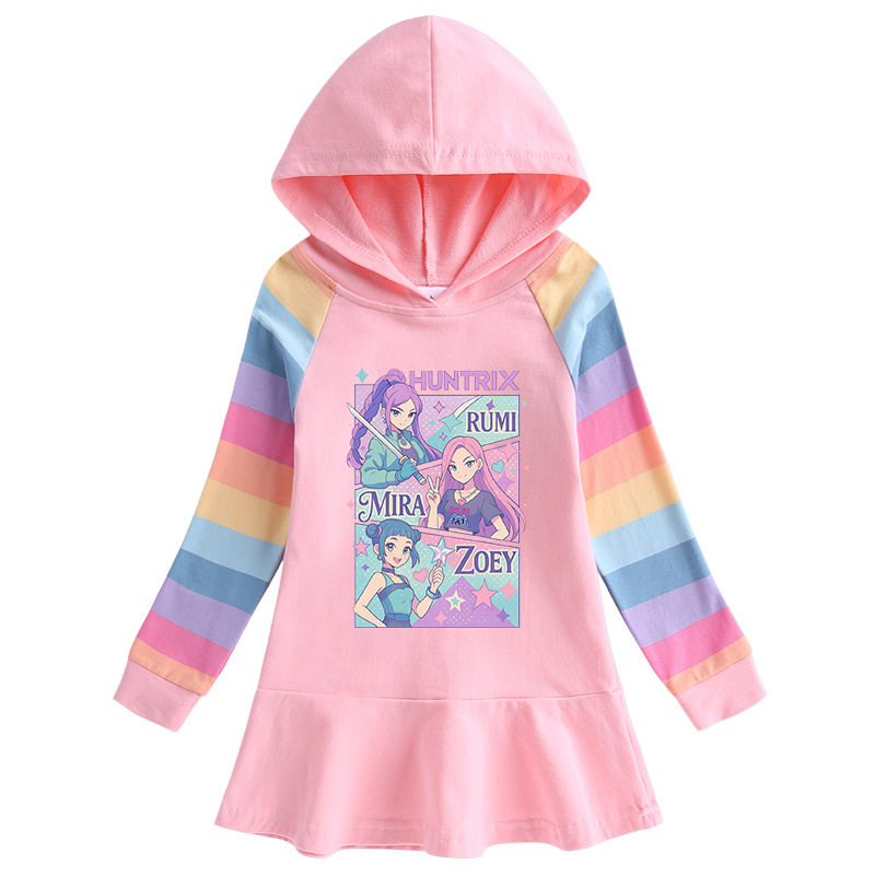 Kpop猎魔女团卡通风连帽卫衣裙女童长袖彩虹袖中裙洋气公主裙春秋,童装/婴儿装/亲子装,连衣裙,淘宝优惠券,粉丝福利购,淘宝优惠卷