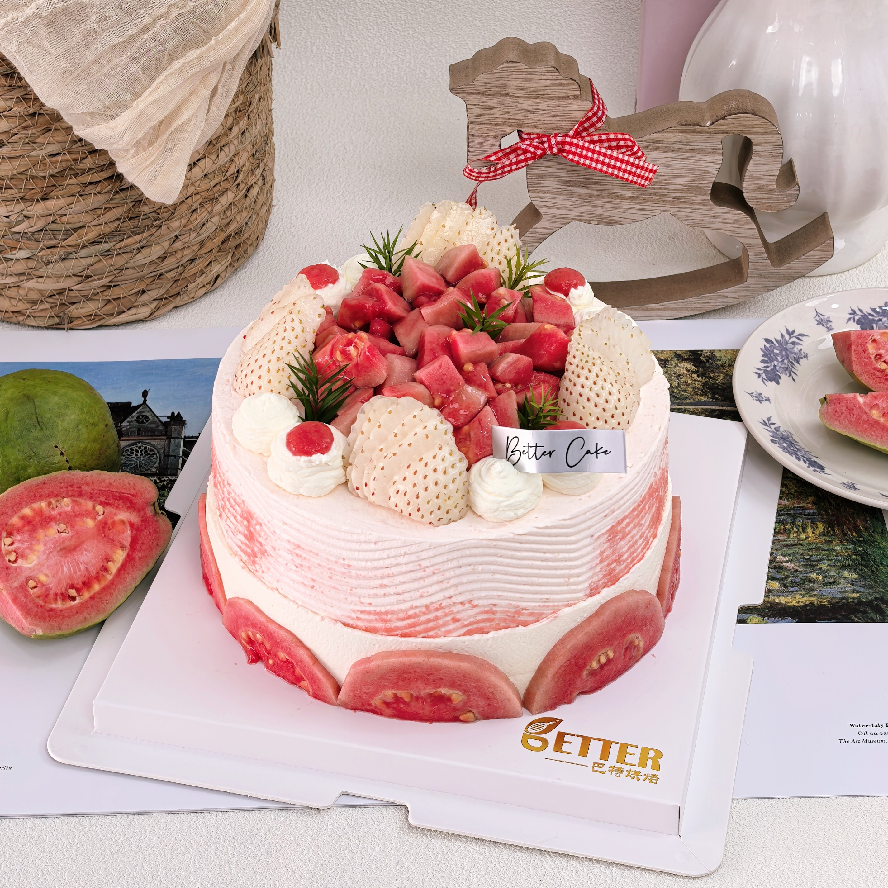 春季上新流心芭乐烤布蕾蛋糕动物奶油低糖生日水果蛋糕青岛同城