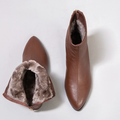 皮毛一体女靴平底短靴女真皮