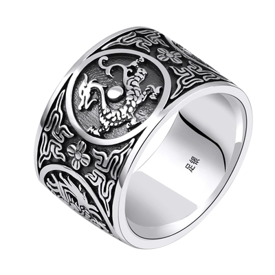 国潮戒指99足银个性宽版戒指男士