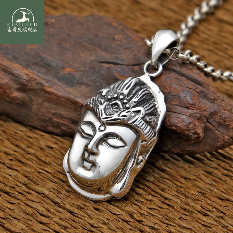 富贵鹿流行时尚首饰泰国手工复古男款佛吊坠观音头像空心项链挂坠
