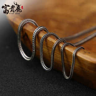 富贵鹿925银项链男女长款 吊坠纯银复古做旧麻绳毛衣链 肖邦链个性