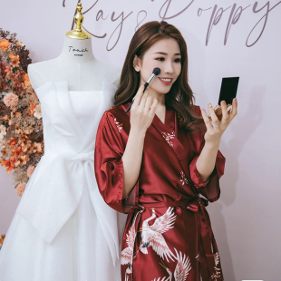 睡衣女夏伴娘姐妹团薄款 冰丝绸情侣睡袍新娘晨袍浴袍和服睡裙大码