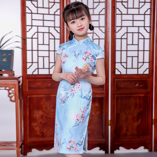儿童旗袍樱花风长款中式复古