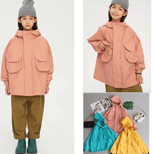 外套春秋装女童工装轮廓大口袋潮范防风防泼连帽外套小中大童媛