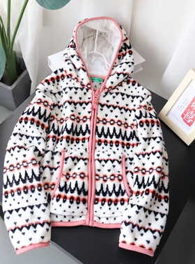 秋冬装女童毛绒连帽卫衣拉链外套暖软法莱绒双面毛毛上衣中大童鑫