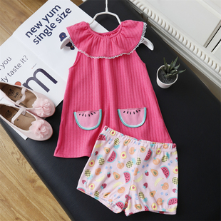外贸原单女宝夏季可爱漂亮柔软针织棉无袖背心上衣+小短裤套装媛1