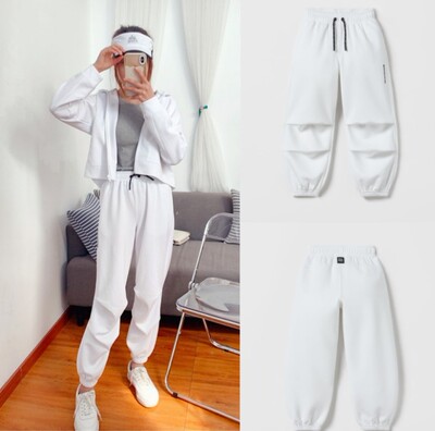 春夏装 男女童中性款白色休闲运动裤 慢跑裤 中大童学生装媛
