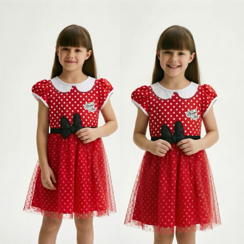 外贸原单 夏季红色波点公主裙 儿童短袖网纱蓬蓬裙生日礼服演出服