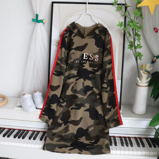 小奢精品 秋装 女装中长款迷彩休闲连帽中长款卫衣裙少女成人