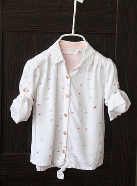 G外贸原单夏婴童可爱卡通翻领满印素雅长袖翻领衬衫两用袖 DX40琦