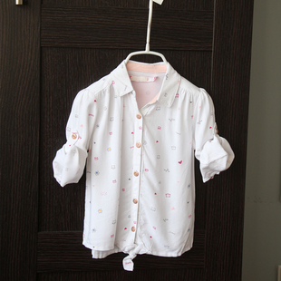 G外贸原单夏婴童可爱卡通翻领满印素雅长袖翻领衬衫两用袖 DX40琦
