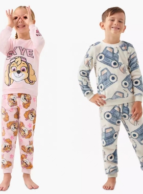 外贸原单 男女童卡通法莱绒柔软舒适家居服套装 上衣+长裤2件套媛