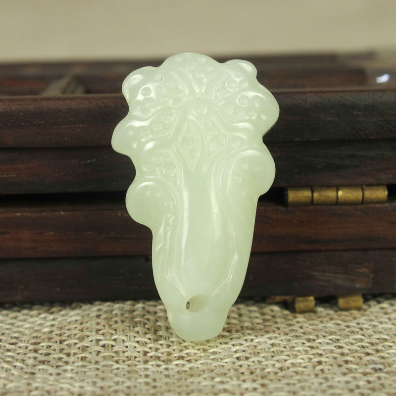 天然岫玉白菜吊坠挂件 岫岩玉男女玉坠 百财聚来项链儿童小孩玉佩