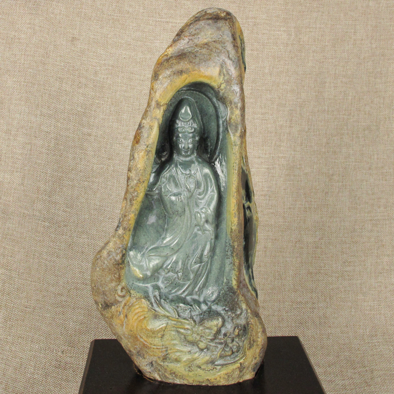 天然和田玉观音玉雕摆件老玉河磨玉摆设石包玉装饰办公桌开业玉器