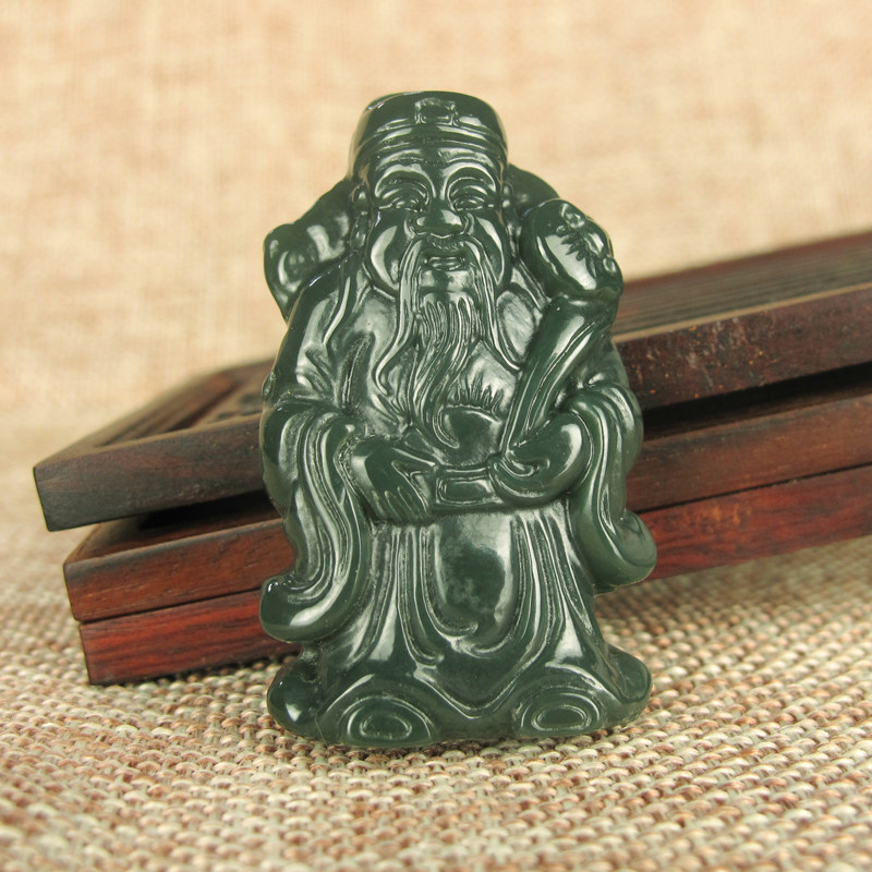 天然和田玉文财神玉坠挂件玉坠 如意 财帛星君玉石男女吊坠项链