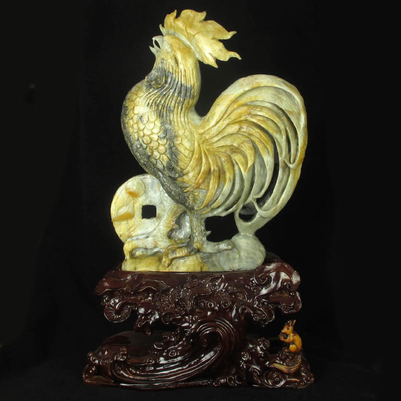 天然花玉公鸡摆件玉器 鸡生肖摆设工艺品鸡年礼物装饰家居玉雕