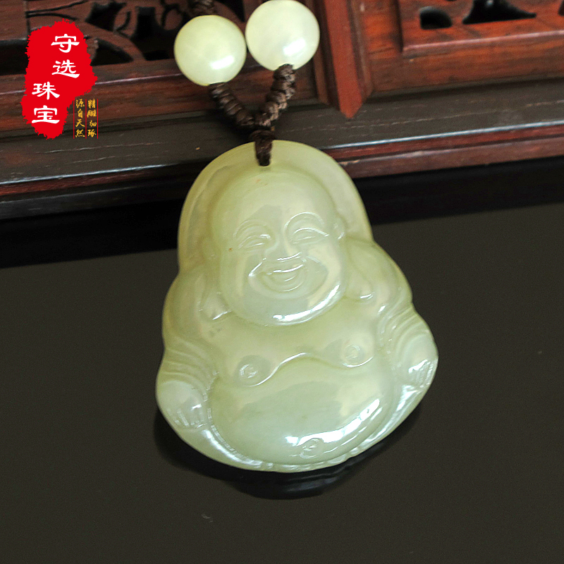 守选天然和田玉佛吊坠 青白玉笑佛挂件保平安玉石女款玉坠包邮