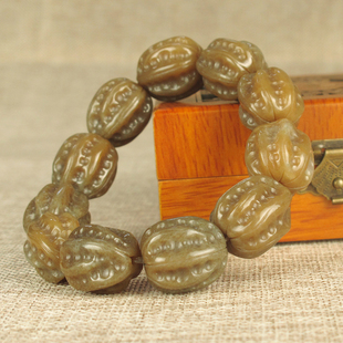 天然和田玉佛珠子手链黄白老玉核桃手串玉石圆珠链男女文玩手珠