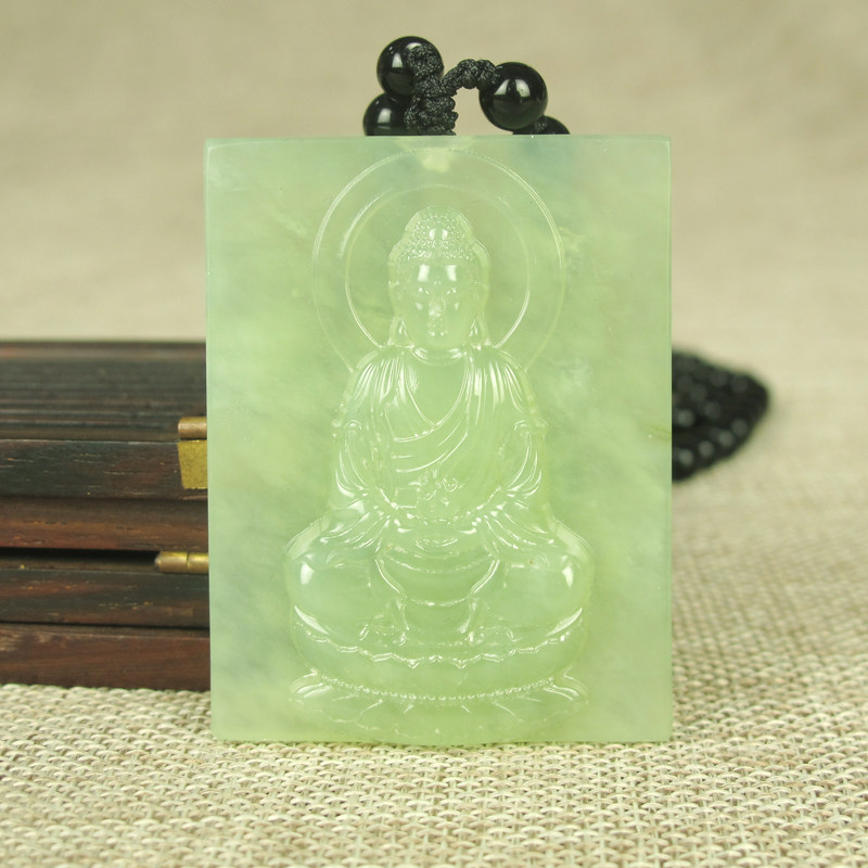 天然岫玉观音牌子项链吊坠 菩萨大方牌玉挂坠男女A货玉坠挂件