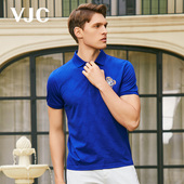 针织Polo衫 VJC 莱赛尔T恤 新款 宝蓝色翻领短袖 威杰思2025夏季 男装