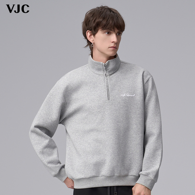 VJC/威杰思2025秋季新款男装潮流半拉链针织立领卫衣