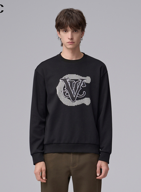 VJC/威杰思2026春季新品红色新款男士潮流烫钻长袖卫衣通勤上衣