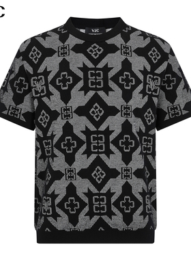 VJC/威杰思2025秋季新款男装潮流撞色老花针织衫宽松柔软短袖上衣