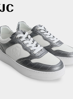 VJC/威杰思夏季新款男装时尚撞色牛皮革休闲鞋潮流系带软底